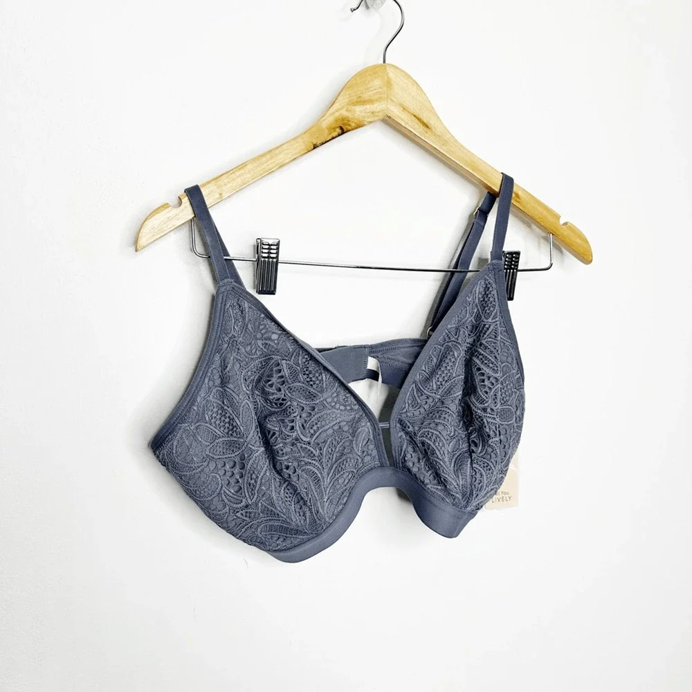LIVELY Palm Lace Busty Bralette Smoke unpadded wireless womens 3 38D 40D NWT